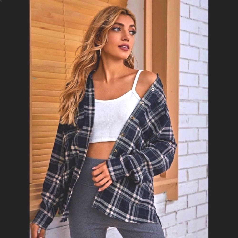 Plaid Boyfriend Shirt, S,M - Picture 1 of 8